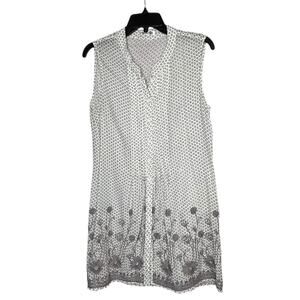 Monoreno Sleeveless Gray Polka Dot Button Down Embroidered Dress Size Large